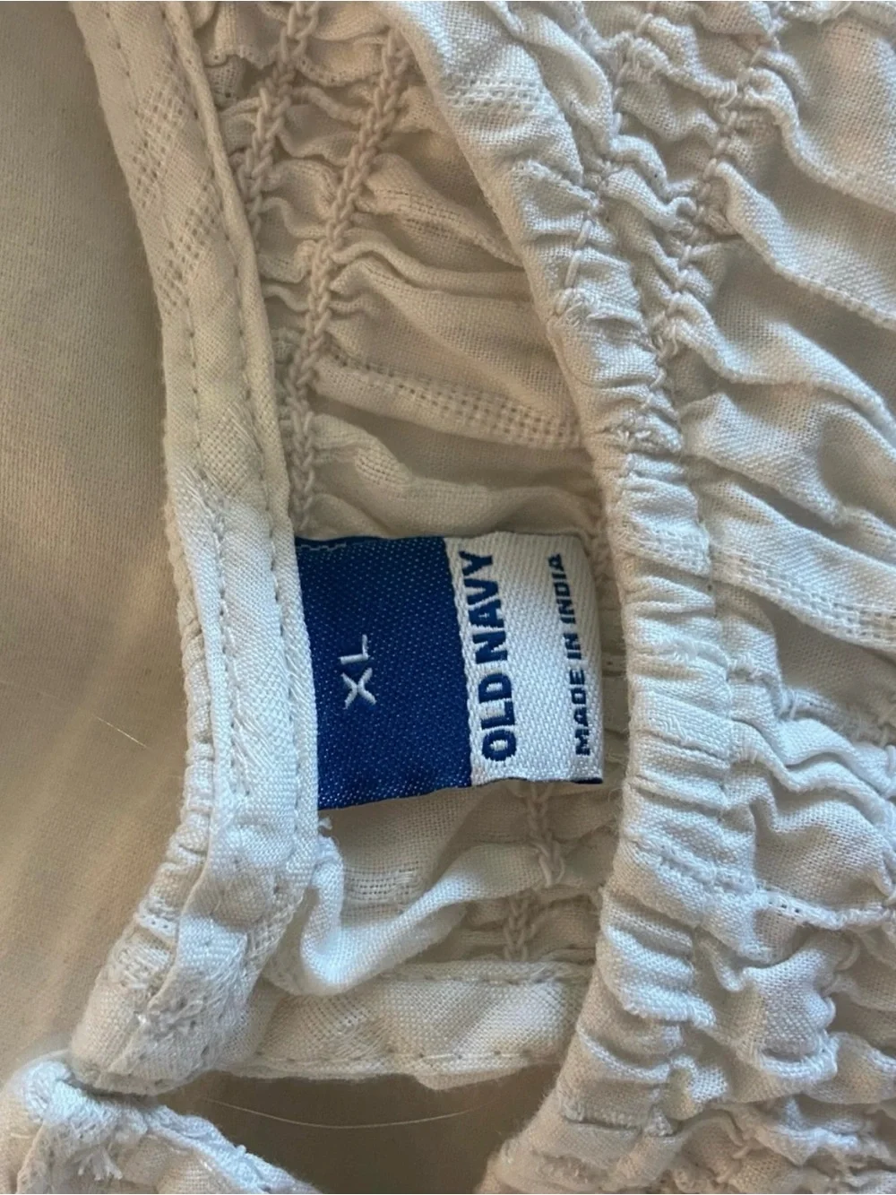 OLD NAVY White Smocked Peplum Blouse with Puff Sleeves